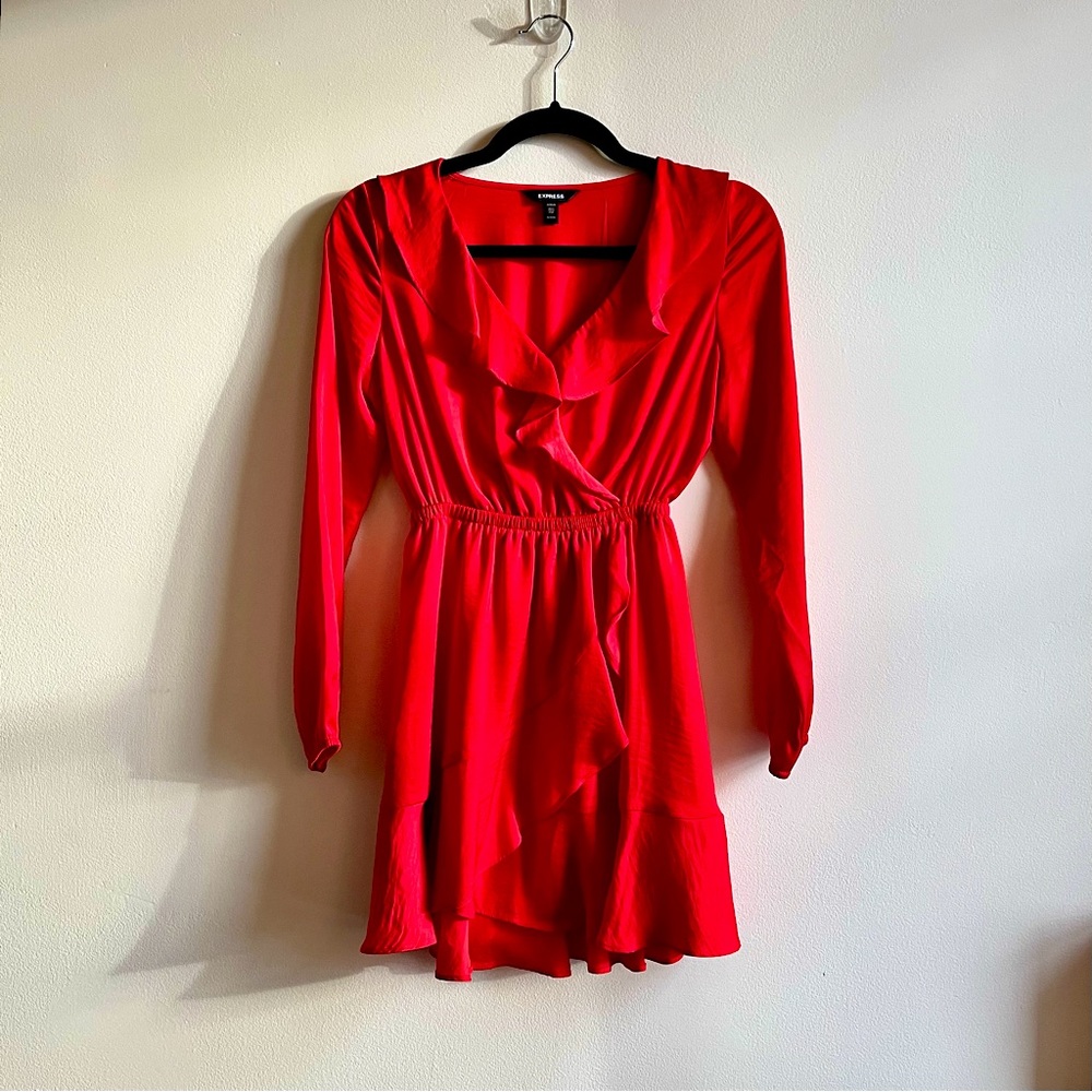 Express Long Sleeve Red Mini Dress, XXS